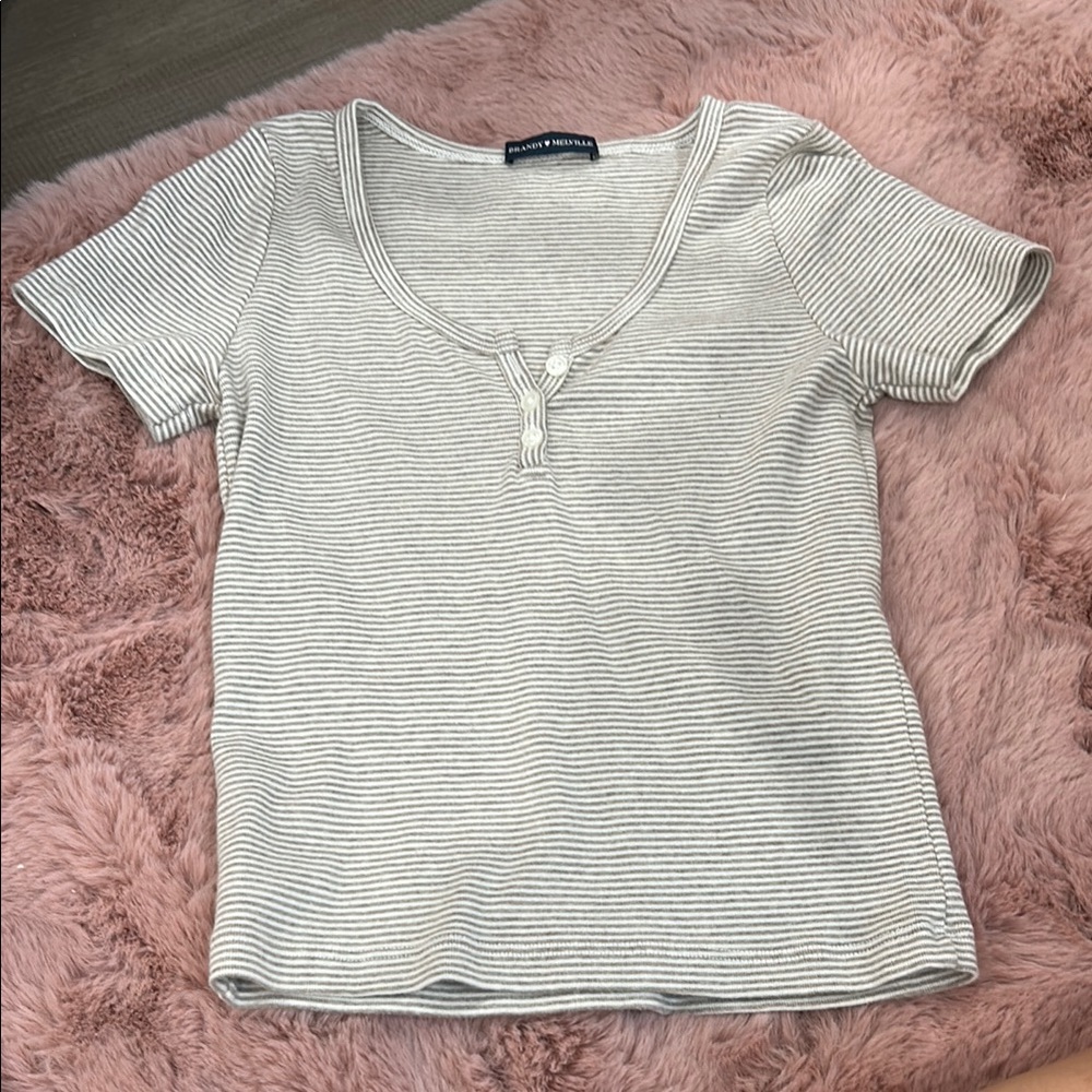 Brandy Melville Gray Ribbed Polo T-Shirt